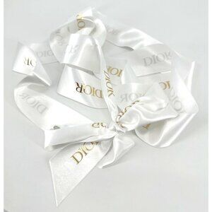 Dior White Satin Ribbon With Gold Logo For Gift Wrapping Or Crafting 40"